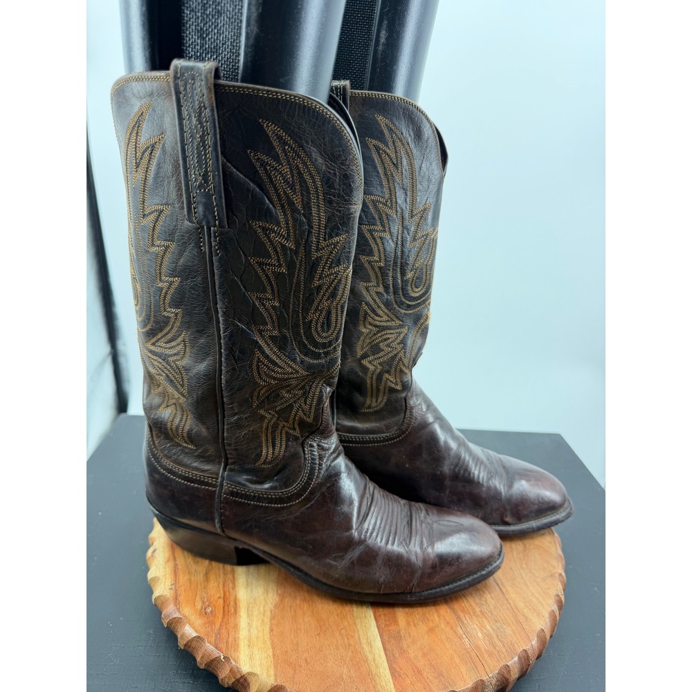 Lucchese 1883 Corbin Cowboy Boots Men 8.5 Brown Leather Stitched Western Distres